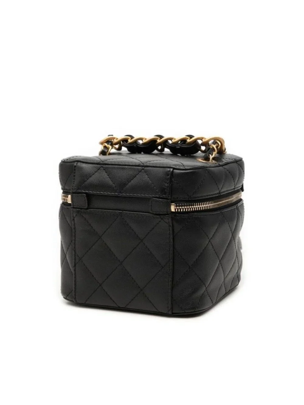 Chanel Quilted CC Logo Chain Shoulder Bag Vanity Black Lambskin